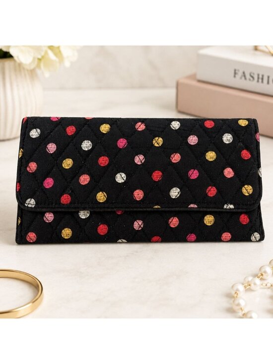 Vera Bradley Handbags - Vera Bradley Havana Polka Dots Trifold Wallet Black Red Roses Large